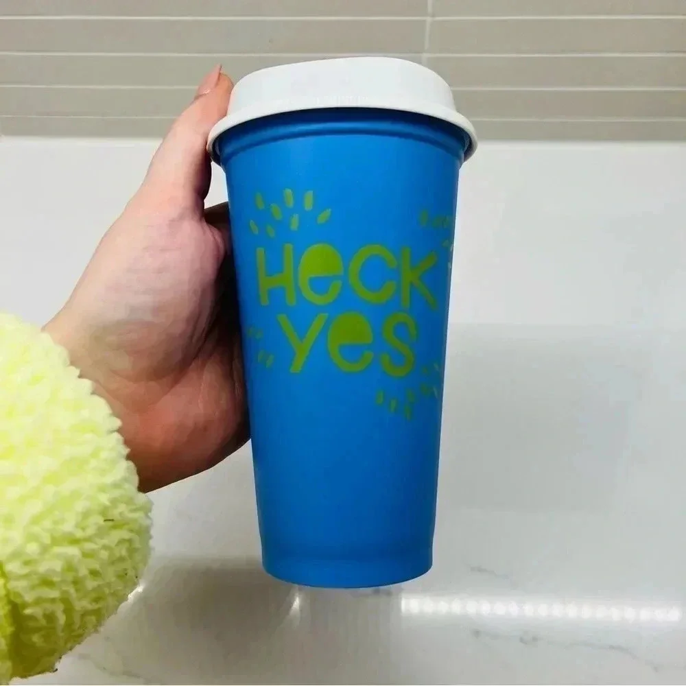Starbucks Heck Yes Blue‎ Graphic Reusable Coffee Cup 16 oz.